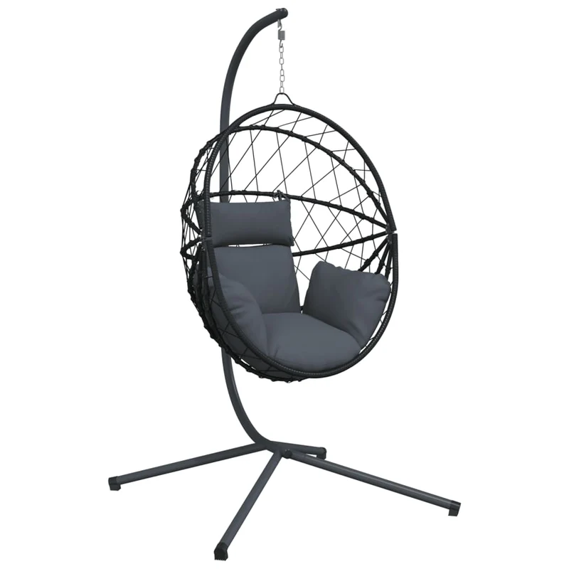 Hangstoel – Schommelstoel – Rattan Stoel – Tuinstoel – Relaxstoel – Antraciet – Stalen Frame – Afneembaar Kussen