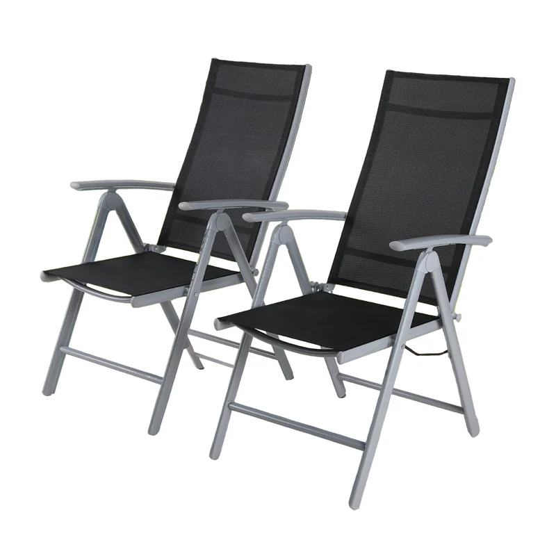 Opvouwbare Stoel – Klapstoel – Campingstoel – Tuinstoel – Lichtgewicht Stoel – Aluminium Frame – Manueel Verstelbare Rugleuning – Zilvergrijs Zwart