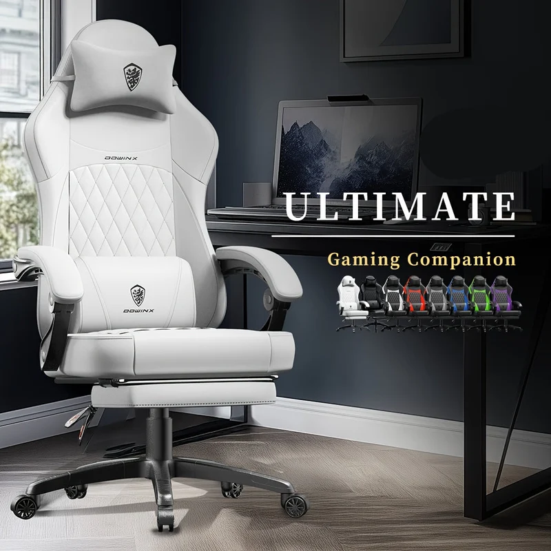 Witte Racing Bureaustoel – Gaming Stoel – Bureaustoel Ergonomisch – Draaistoel – Werkstoel – Roestvrij Stalen Frame – Handmatig Verstelbare Rugleuning