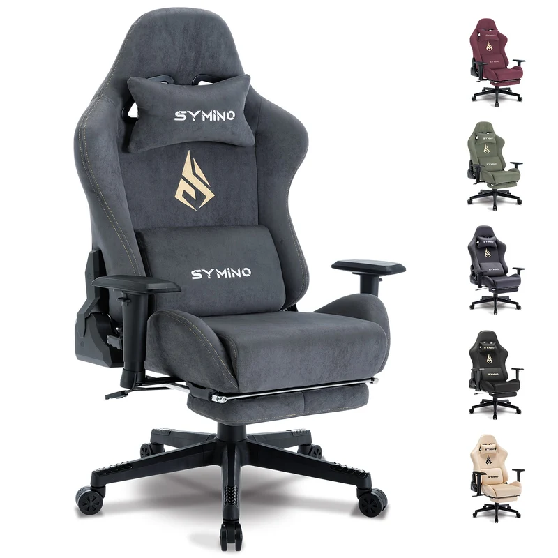 Ergonomische Gamingstoel – Bureaustoel – Gamestoel – Werkstoel – Bureaufauteuil – Memory Foam Zitting – Verstelbare Hoogte & Rugleuning – 360° Draaibaar – Uitschuifbare Voetensteun – Grijs
