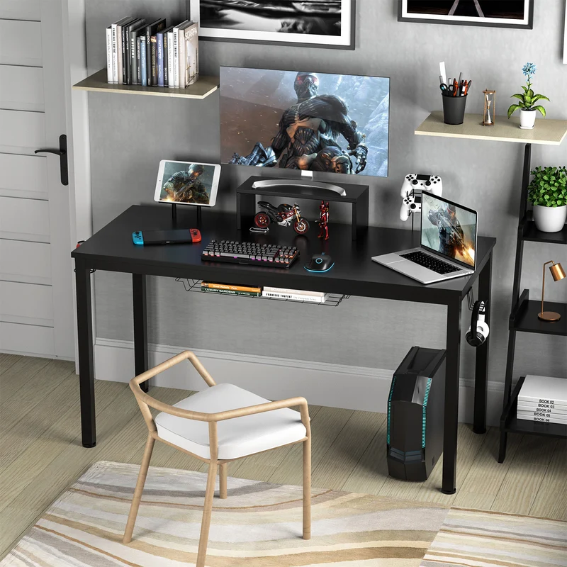 Gaming Desk – Gamer Bureau – Gamebureau – Computerbureau – Werkplek Bureau – Zwart – Ergonomische Monitorplank – Stevig Gepoedercoat Ijzer Frame