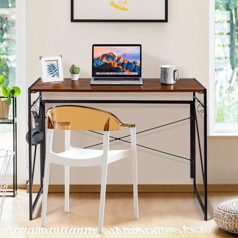 Bureau – Computertafel – Werktafel – Schrijftafel – Opvouwbaar – MDF Met Metalen Frame – 100x50 cm – 6 Haken Voor Organisatie
