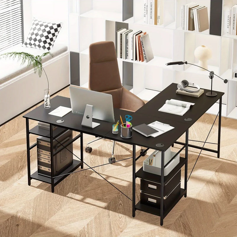 L-vormig bureau – Hoekbureau – Computerbureau – Thuiswerkplek bureau – Gaming bureau – Zwart metalen frame – 151x151 cm werkoppervlak