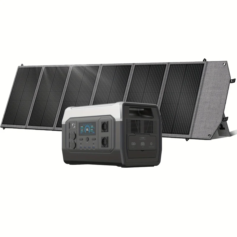 Draagbare generator – Stroomvoorziening – Noodstroom – Campinggenerator – Powerbank – 1800W vermogen – Compact vierkant design met 200W zonnepaneel