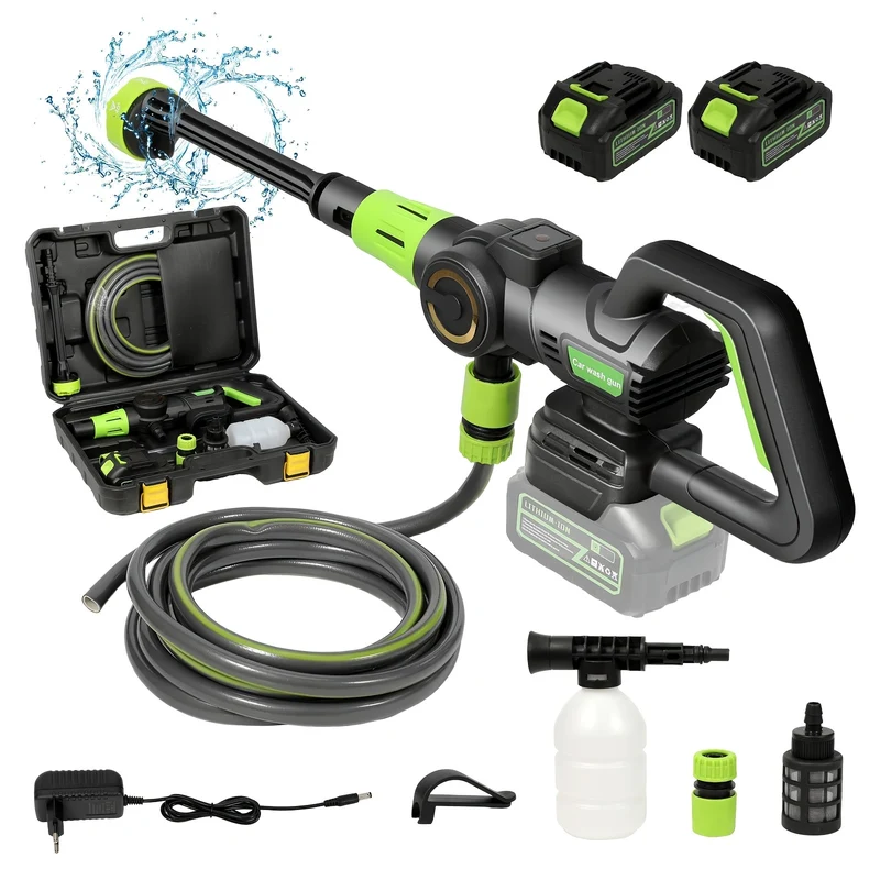 1200W Brushless High-pressure Car Washer Spray Handle Water Gun Cleaning 6in 1 Multi-function Nozzle Foam Wireless Car Wash, with 2 Batteries, Suitable for Cars And Gardens Powerful Cleaning Tools Adjustable Settings, Large F