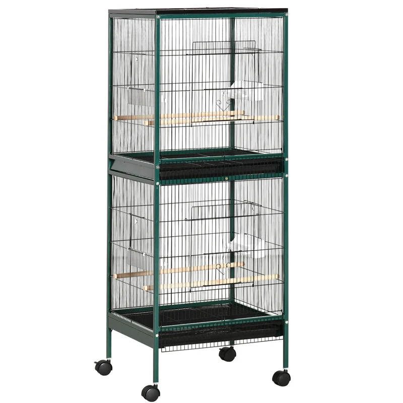 Vogelkooi Binnen – Vogelkast – Vogelkooi Groot – Vogelkooi Met Wieltjes – Vogel Kooi Groen – Ruime Metalen Kooi – 4 Deuren – Makkelijk Verplaatsbaar