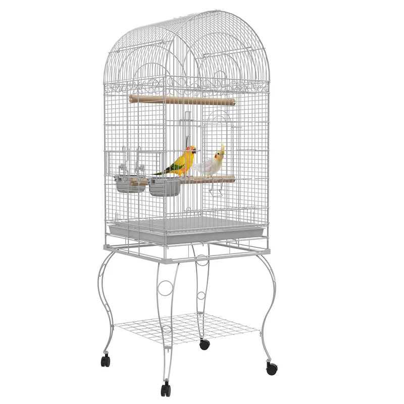 Vogelkooi – Vogelkast – Vogelkooi Wit – Vogelkooi Staal – Vogelkooi Met Accessoires – Gegalvaniseerd Staal – Uitneembare Bodemplaat & Zwenkwielen