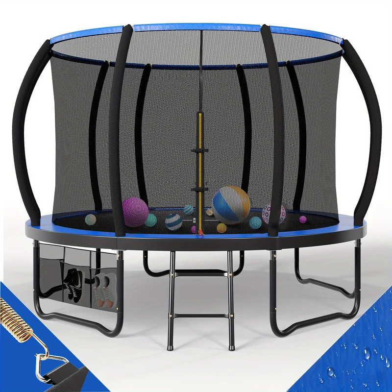 Buitentrampoline – Springtoestel – Trampolinespringen – Tuintrampoline – Ronde Trampoline – 228 cm Diameter – Veiligheidsnet & Roestvrijstalen Frame