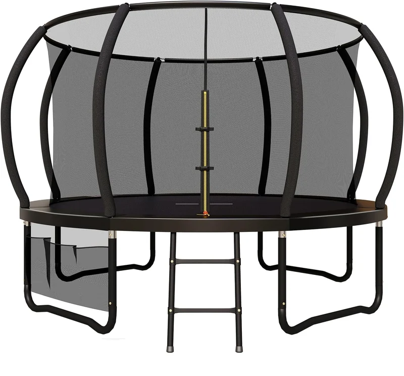 Trampoline – Springkussen – Buitenspeeltoestel – Speeltoestel – Veiligheidsnet Trampoline – Rond 228 cm – Roestvrij Stalen Frame – Inclusief Ladder en Schoenentas