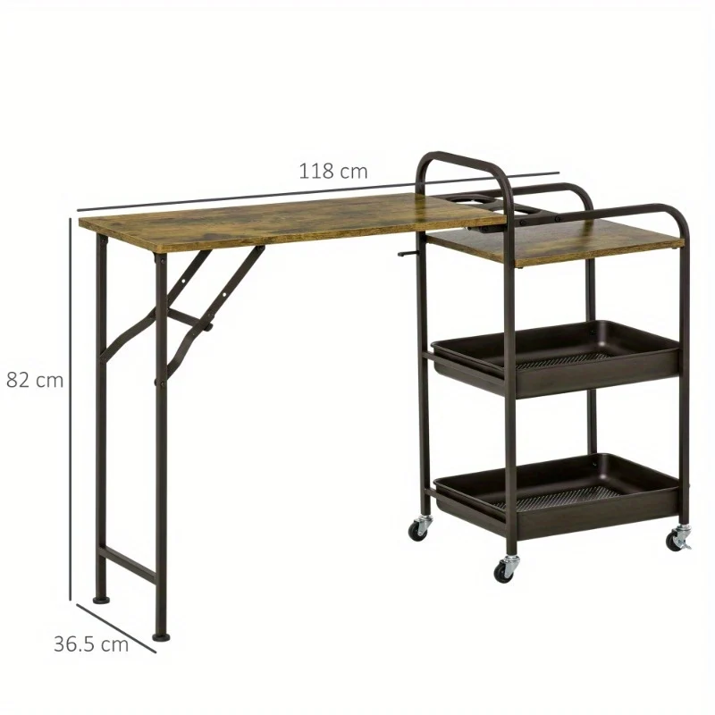 Keukentrolley – Serveerwagen – Keukenwagen – Opbergtrolley – Trolley op Wielen – Opvouwbaar Werkblad – Stabiel Metaal – 2 Ruime Trays