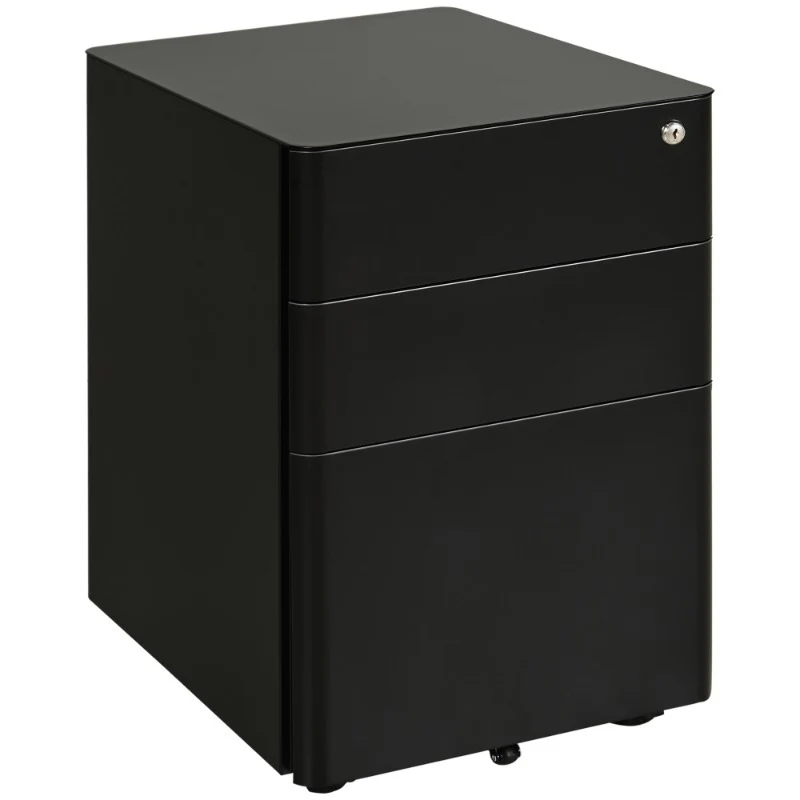 Mobiele Ladekast – Ladekast Op Wieltjes – Kantoor Opslagkast – Opberglade – Ladeblok – Zwart – Compact 39x48x59 cm – Duurzaam Stalen Materiaal