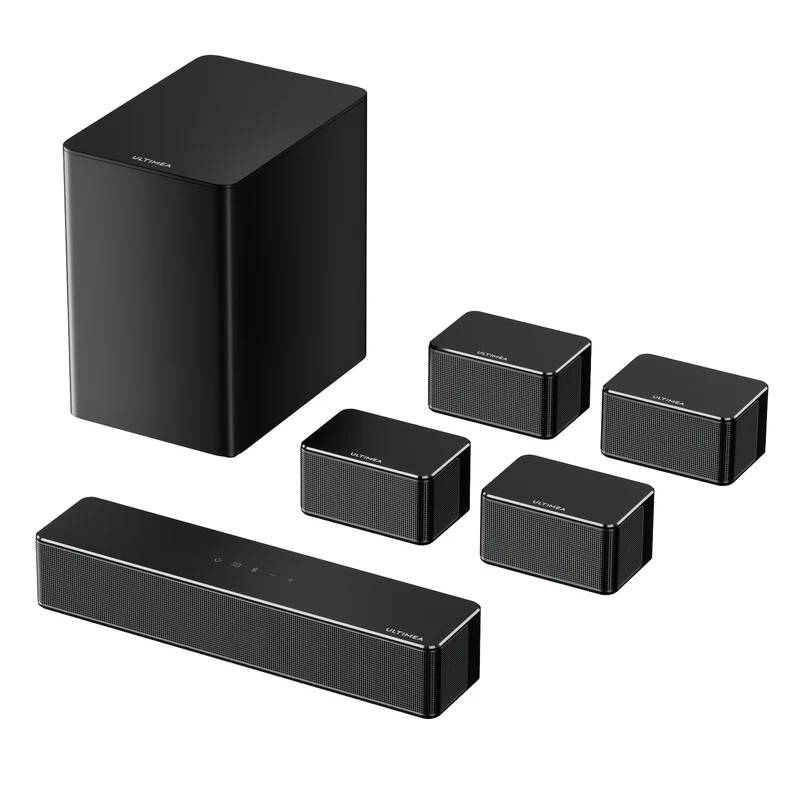 ULTIMEA 7.1ch Soundbar with Wireless Subwoofer, Virtual Surround Sound System for TV, App Control, 410W Peak Power, Sound bar for TV, 4 Wired Surround Speakers, Home Theater Sound System