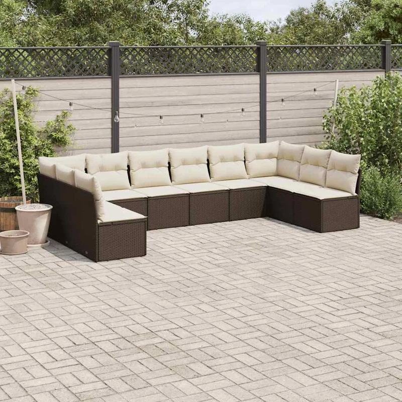Loungeset – Loungesets – Tuinset – Loungemeubilair – Buitenmeubelen – Modulair Ontwerp – Weerbestendig PE-Rattan – Bruin & Crème – Zonder Tafel