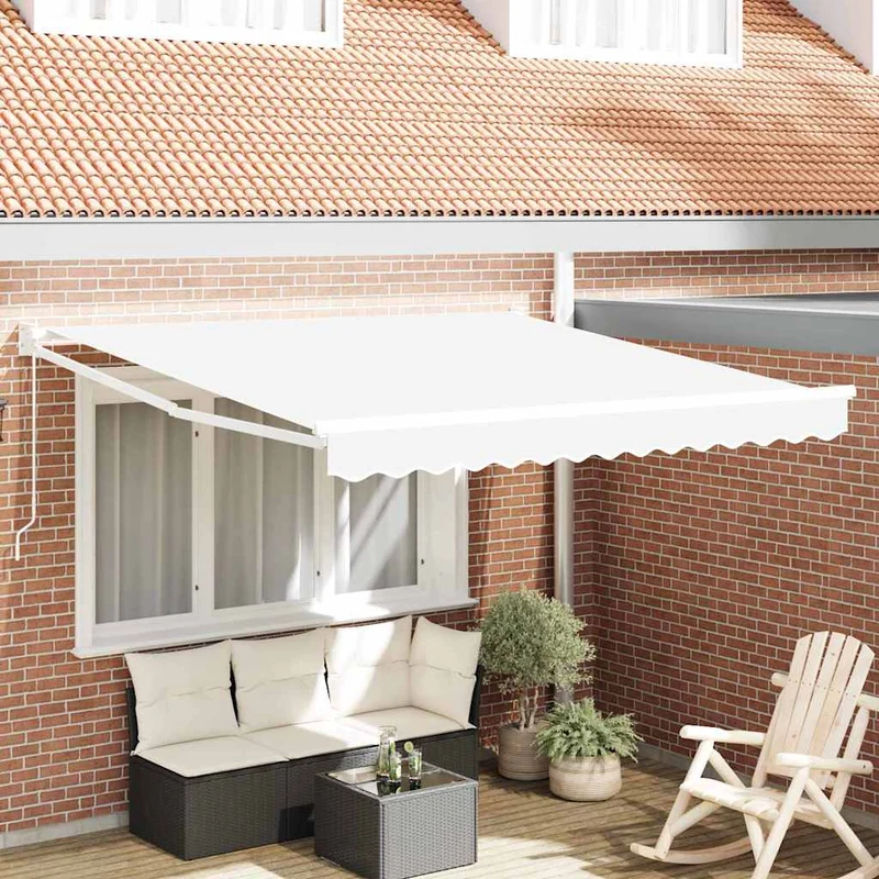 Zonnewering – Knikarmscherm – Uitvalscherm – Schaduwdoek – Markies – Verstelbaar tot 80 Graden – UV- en Waterbestendig Polyester – Aluminium Frame – Wit – 350x250 cm