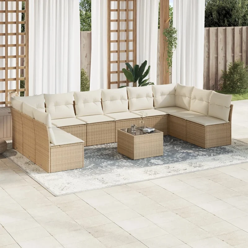 Loungeset – Loungesets – Tuinset – Tuinmeubelset – Loungebank – Weerbestendig PE Rattan – Inclusief Opbergruimte en Houten Tafelblad