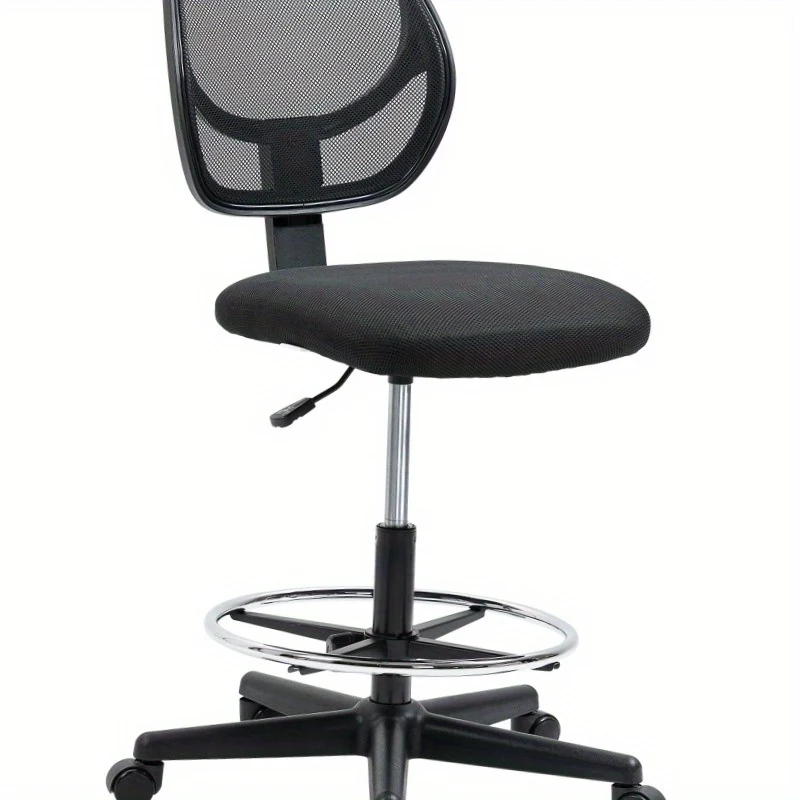 Bureaustoel – Werkstoel – Computerstoel – Studiebureaustoel – Office Chair Zwart – Metalen Frame – Verstelbare Hoogte 58-63 cm – 360° Draaibaar – Comfortabele Gewatteerde Zitting