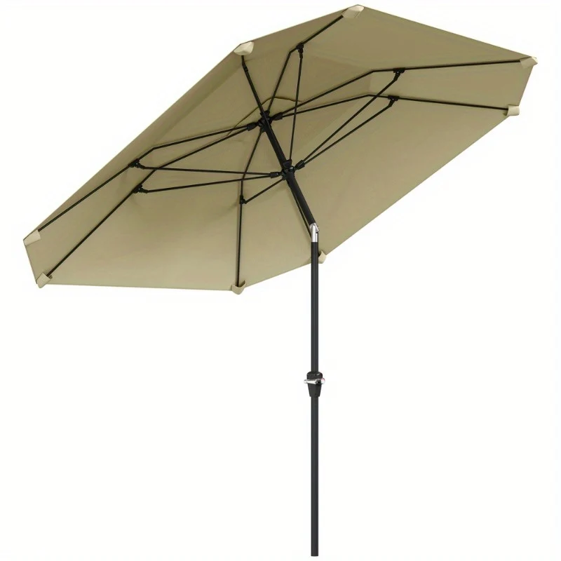 Parasol – Tuinparasol – Balkonparasol – Stokparasol – Strandparasol – Octagonaal – Kantelbaar Met Slinger – Stevig Metaal Frame – Beige Non-Geweven Doek 234 cm