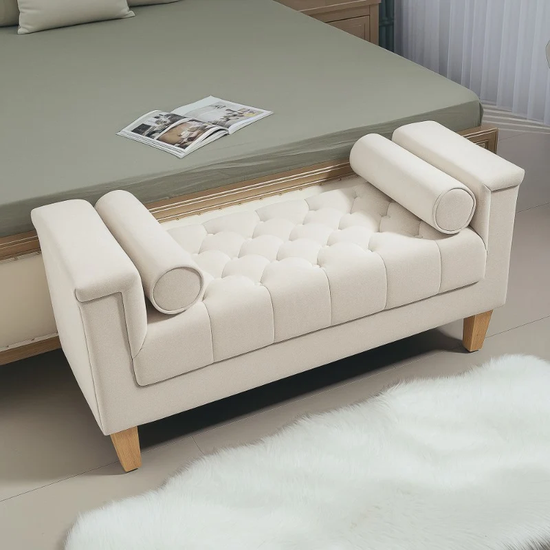 Bankje – Zitbank – Halbankje – Opbergbank – Zitmeubel – Chenille Stof – Met Armleuningen – Inclusief Opbergruimte – 115x44x58 cm – Beige