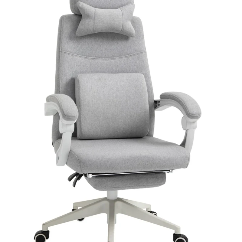 Ergonomische Bureaustoel – Bureau Stoel – Gamingstoel – Werkstoel – Office Chair – Verstelbare Hoogte – 360° Draaifunctie – Zwenkwieltjes – Multi-Layer Schuim – Roestvrijstalen Frame – Grijs