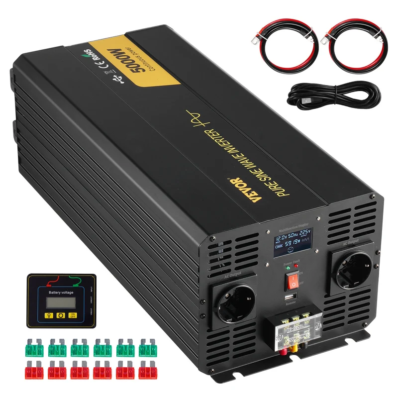 Omvormer – Stroomomvormer – Spanningsomvormer – Inverter – Converter – 5000W Zuivere Sinus – Aluminium Behuizing