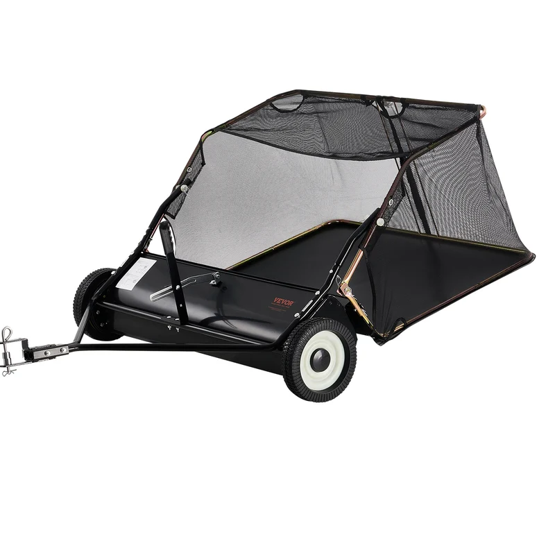 Aanhangwagen Bladveger – Bladzuiger – Bladverzamelaar – Tuinveger – Gazonschoonmaker – Verstelbare Roterende Borstel – 132 cm Werkbreedte – Zwarte Uitvoering