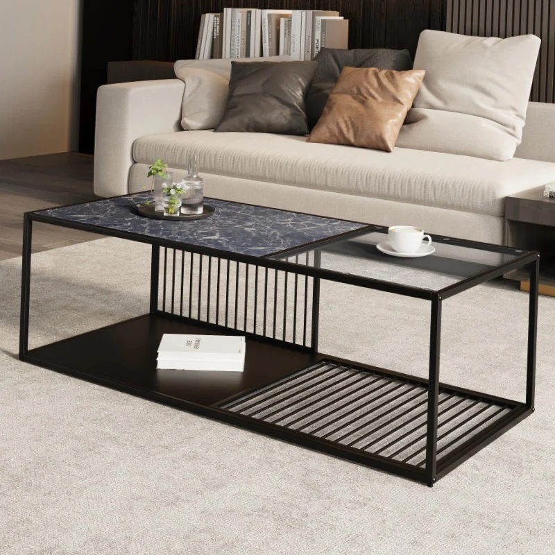 Salontafel – Koffietafel – Bijzettafel – Woonkamertafel – Tafel – Zwart – Metaal en Glas – Robuust Met Extra Opbergruimte