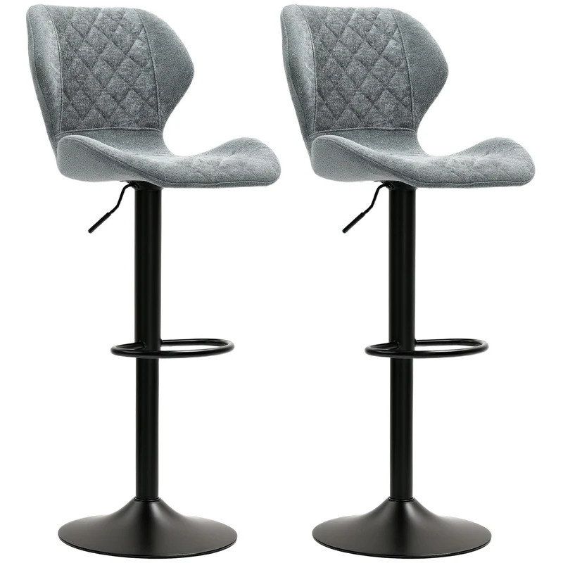 Barkrukken – Barstoelen – Keukenkrukken – Hoogkrukken – Krukken Set – Donkergrijs Chenille – Verstelbare Zithoogte 60-81 cm – 360° Draaibaar