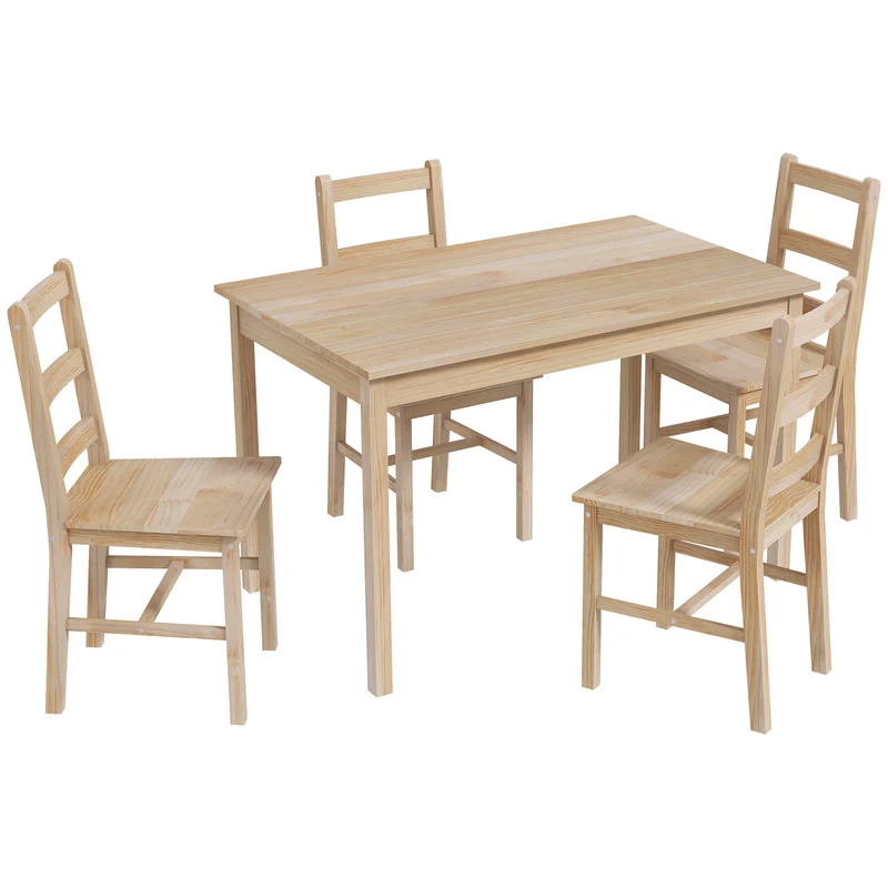 Eethoek – Eettafel Set – Dinerset – Tafel Met Stoelen – Massief Hout – Ruimtebesparend Ontwerp – 118x73 cm Tafel – Comfort Voor 4 Personen