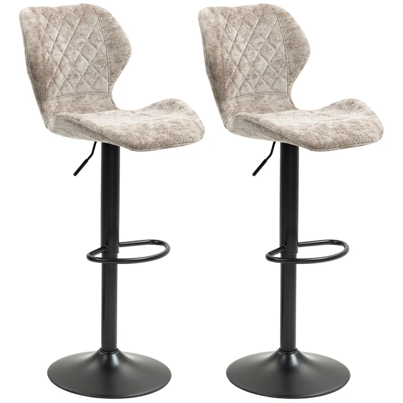 Barkrukken – Barstoelen – Keukenkrukken – Stoelen – Krukjes – Verstelbare Hoogte – 360° Draaibaar – Chenille Bekleding – Stalen Frame – Bruin – Set 2 Stuks