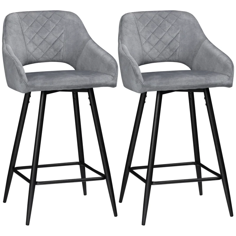 Barkrukken – Barstoelen – Bistrostoelen – Keukenstoelen – Counterstoelen – Fluweel Bekleed – Stevig Stalen Frame – Zithoogte 67 cm – Set van 2 – Grijs