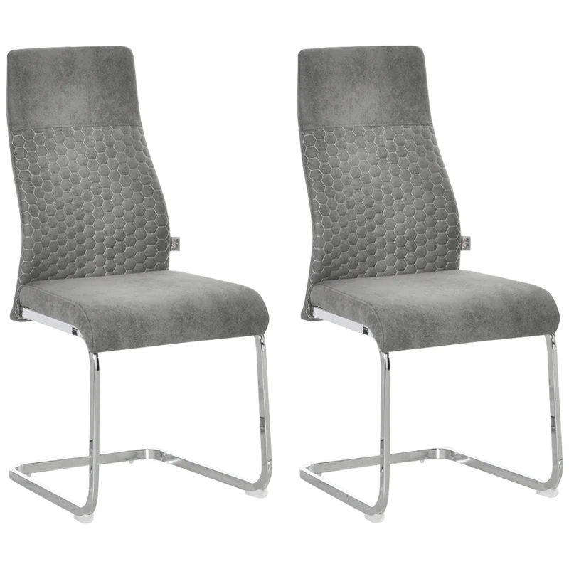 Eetkamerstoelen – Keukenstoelen – Stoelenset – Dinersstoelen – Grijs – Microfiber Bekleding – Stevig Stalen Frame – 45x61x98 cm – Antislip Ruitmotief