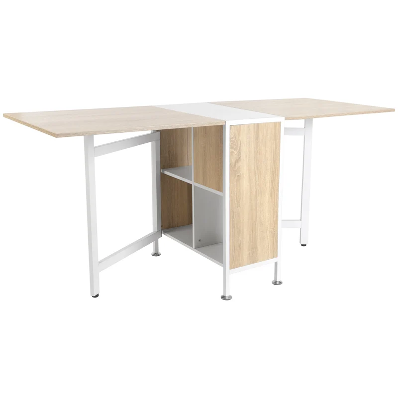 Zijdelingse Tafel – Opklapbare Tafel – Bijzettafel – Eettafel – Werktafel – Ruimtebesparend Ontwerp – MDF Tafelblad Met Eikenlook Natuurlijk Wit Frame 169x60x75 cm