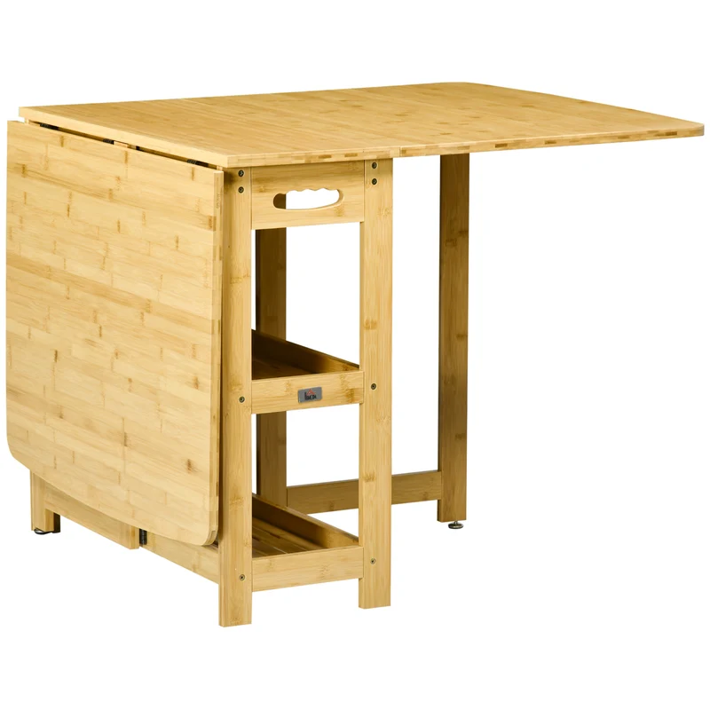 Uitklapbare Eettafel – Vouwtafel – Bamboe Tafel – Keukentafel – Multifunctionele Tafel – Natuurlijk Bamboe – Verstelbare Poten – Opbergruimte Onderblad