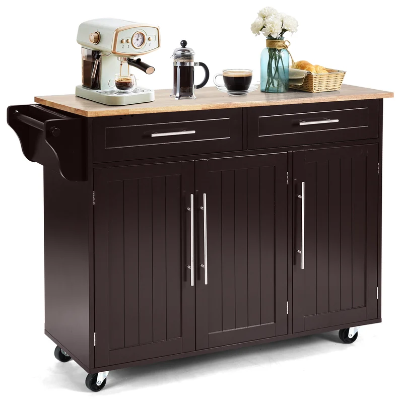 Keukentrolley – Serveerwagen – Keukenwagen – Keukenkastje – Werkbladwagen – Op Wielen – MDF Hout – Ruime Opberglades – Compact Ontwerp – Warm Bruin