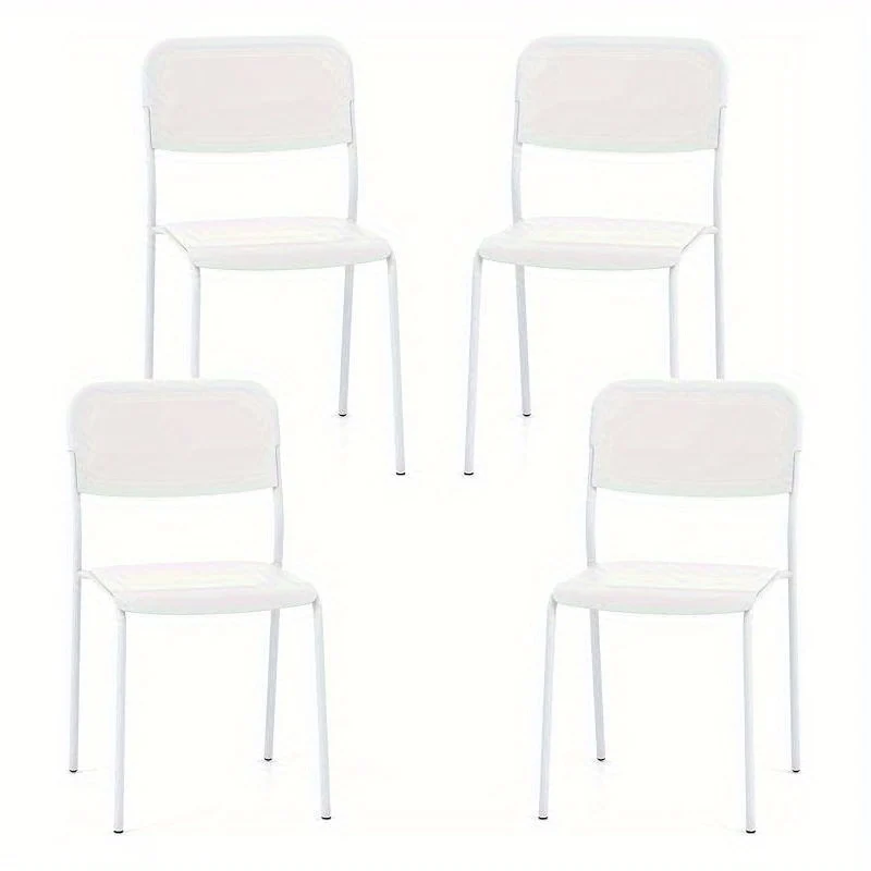 Eetkamerstoelen – Stapelbare Stoelen – Keukenstoelen – Zonder Armleuning – Set Van 4 – Met Metalen Frame – Comfortabel En Duurzaam – Wit