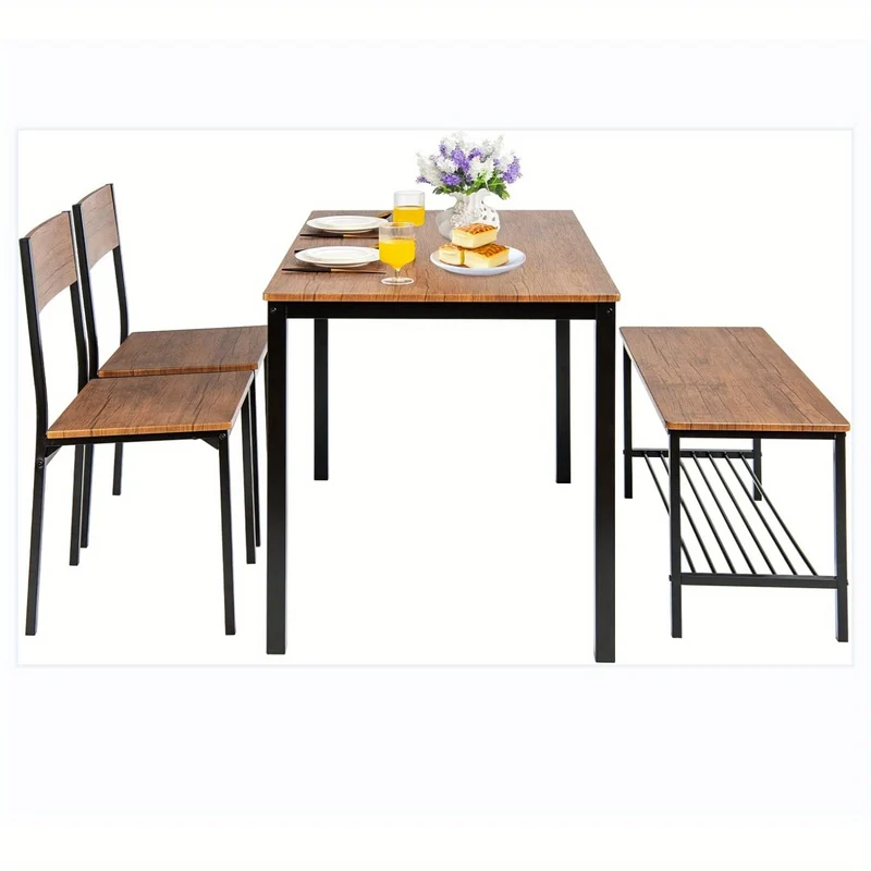 Eethoek 4 Personen – Eettafel Set – Eetkamerset – Tafel en Stoelen – Bank – Industrieel Design – Duurzaam MDF Hout – Ruime Opbergruimte
