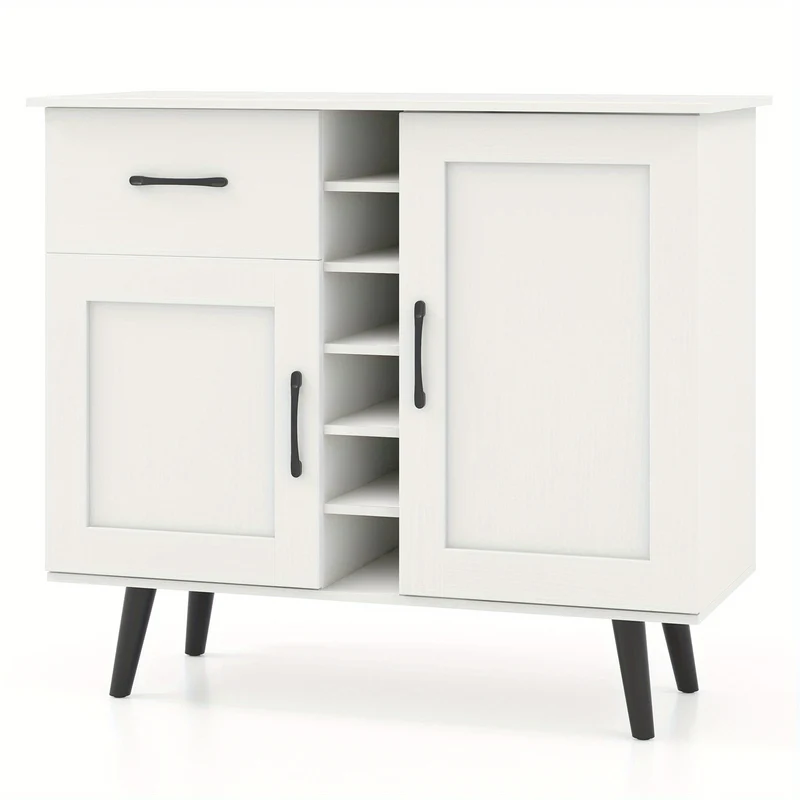 Buffetkast – Sideboard – Dressoir – Opbergkast – Wijnkast – 90x40x79 cm – Verstelbare Planken & Anti-Kantelbeveiliging – Metalen Poten & MDF Wit