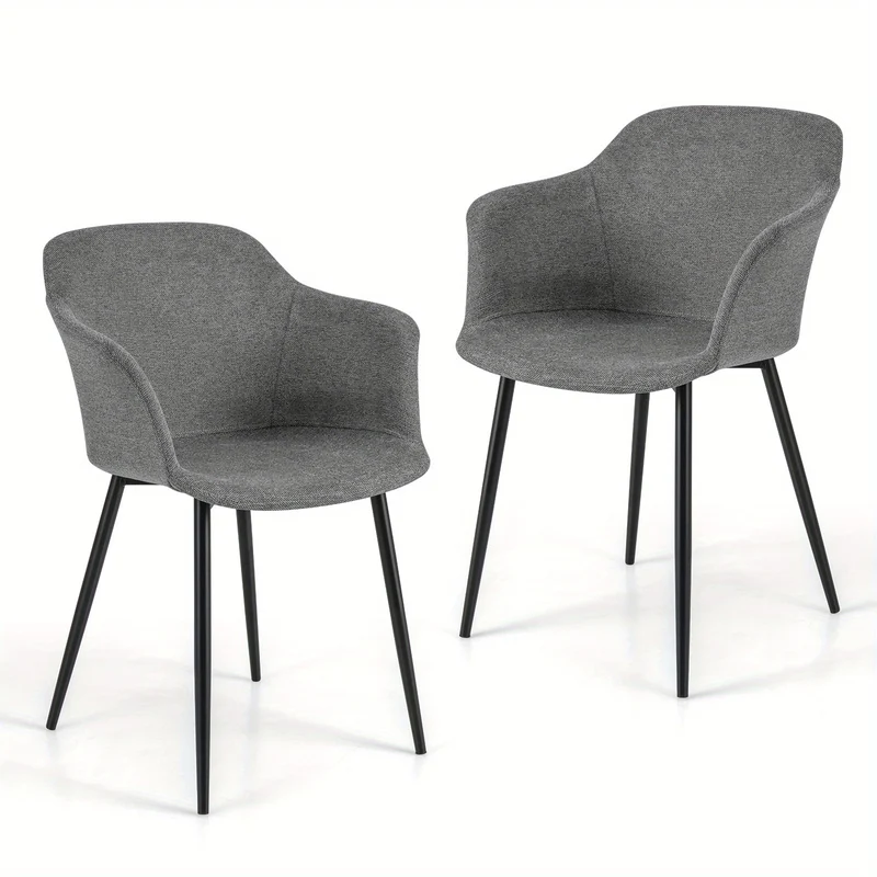Eetkamerstoel – Stoel – Bureaustoel – Zitstoel – Comfortstoel – Set Van 2 – Grijze Polyester Bekleding – Stevig Metalen Frame Met Antislip Voetjes
