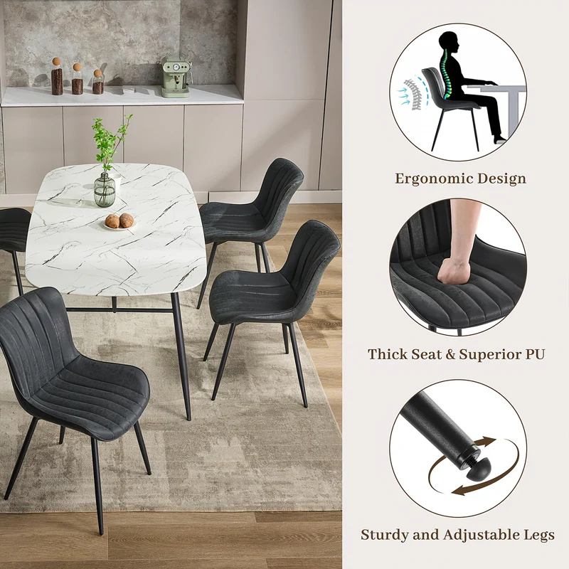 Eetkamerstoelen – Dining Chairs – Keukenstoelen – Stoelen Set – Zitmeubels – Set Van 2 – Zwart Kunstleer – Metalen Poten – Ruimtebesparend & Makkelijk Schoon Te Maken