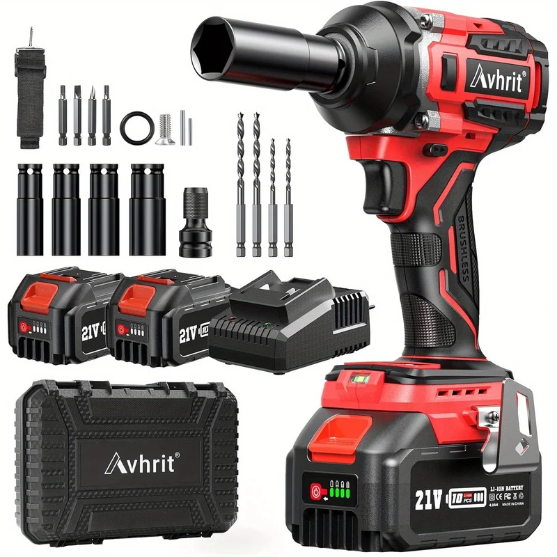 Slagmoersleutel – Accu Slagschroevendraaier – Impact sleutel – Draadloze Momentsleutel – 1/2 Inch Slagmoersleutel – 850 Nm Koppel – Borstelloze Motor Met 2x 4000mAh Batterijen