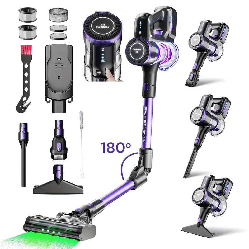 Draadloze Steelstofzuiger – Stofzuiger Zonder Snoer – Snoerloze Kruimelzuiger – Handstofzuiger – Steelstofzuiger Paars – 50KPa Zuigkracht – 60 Min Batterijduur