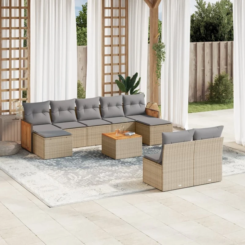 Loungeset – Loungesets – Tuinset – Loungemoebel – Buitenmeubels – Weerbestendig PE-Rattan – Opbergruimte Met Waterdichte Tas – Beige en Grijs Met Tafel