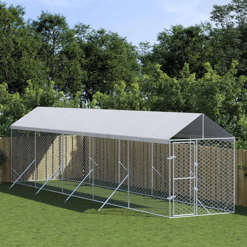 Buitenren Hondenren Dierenren Hondenhok Kippenren – 2x10x2,5 Meter – Gegalvaniseerd Staal & Waterdicht Dak