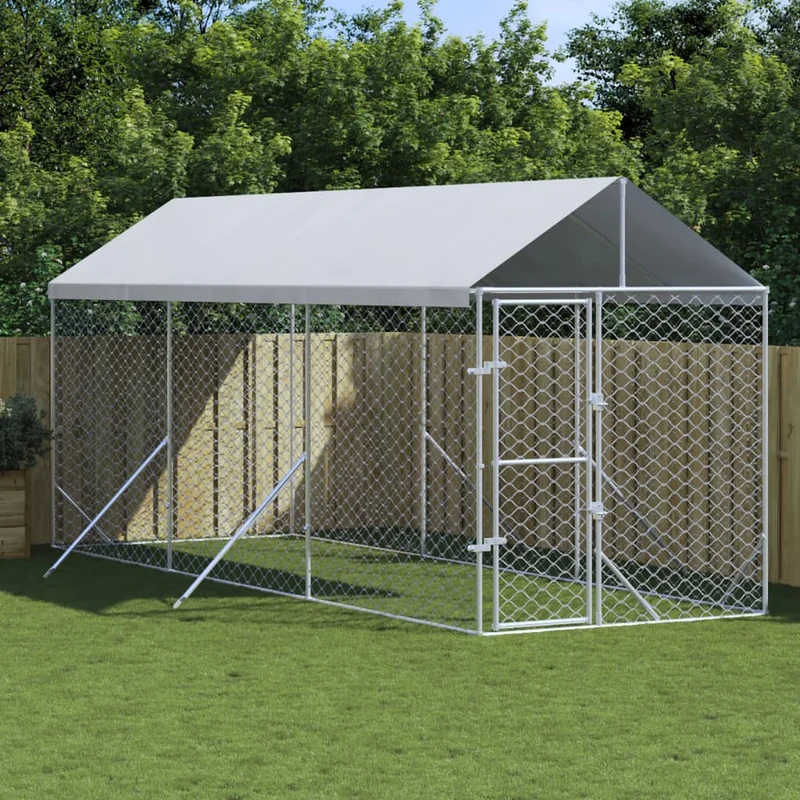Buitenren Kleine Dieren – Hondenren – Kippenren – Konijnenren – Dierenren – 2x6x2,5 Meter – Gegalvaniseerd Staal – Water- en UV-bestendig Dak