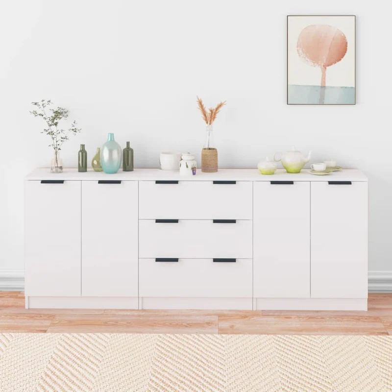 Houten Kast – Opbergkast – Dressoir – Wandkast – Plankenkast – Wit – 3 Ruime Planken – Minimalistisch Design