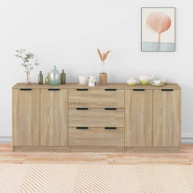 Opbergkast – Dressoir – Ladekast – Kast – Sideboard – Sonoma Eiken – 3 Lades – Vochtbestendig Material