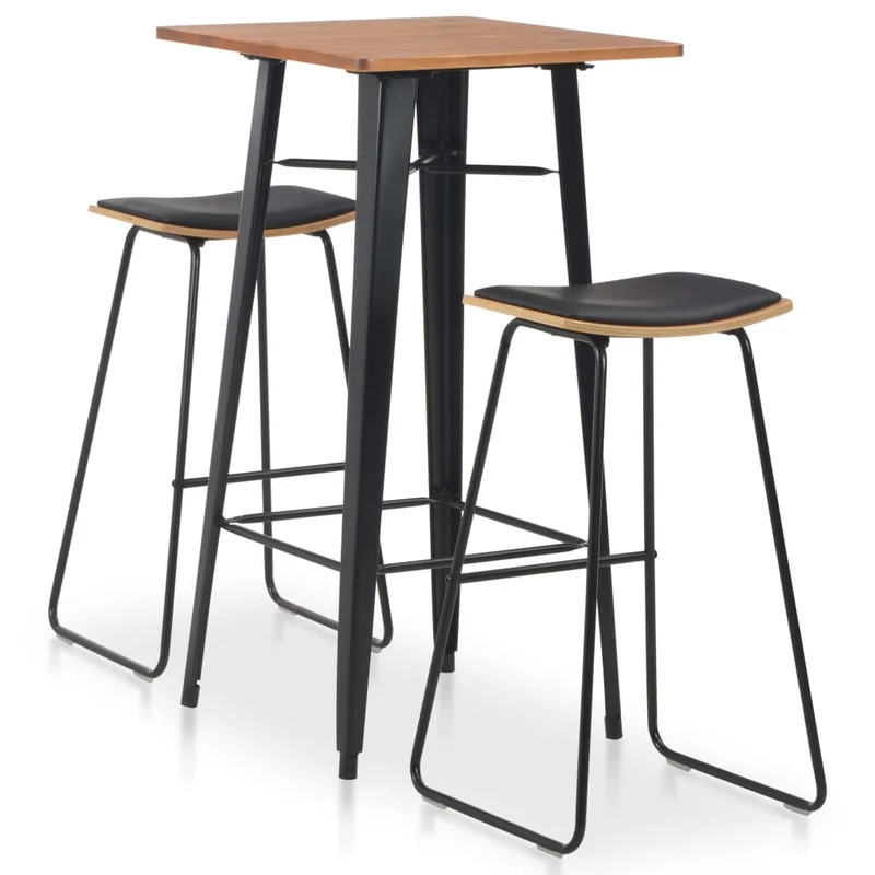 Barset – Barkrukset – Eethoekset – Keukenmeubel – Bistroset – Zwart – Gepoedercoat Stalen Frame – Massief Houten Tafelblad