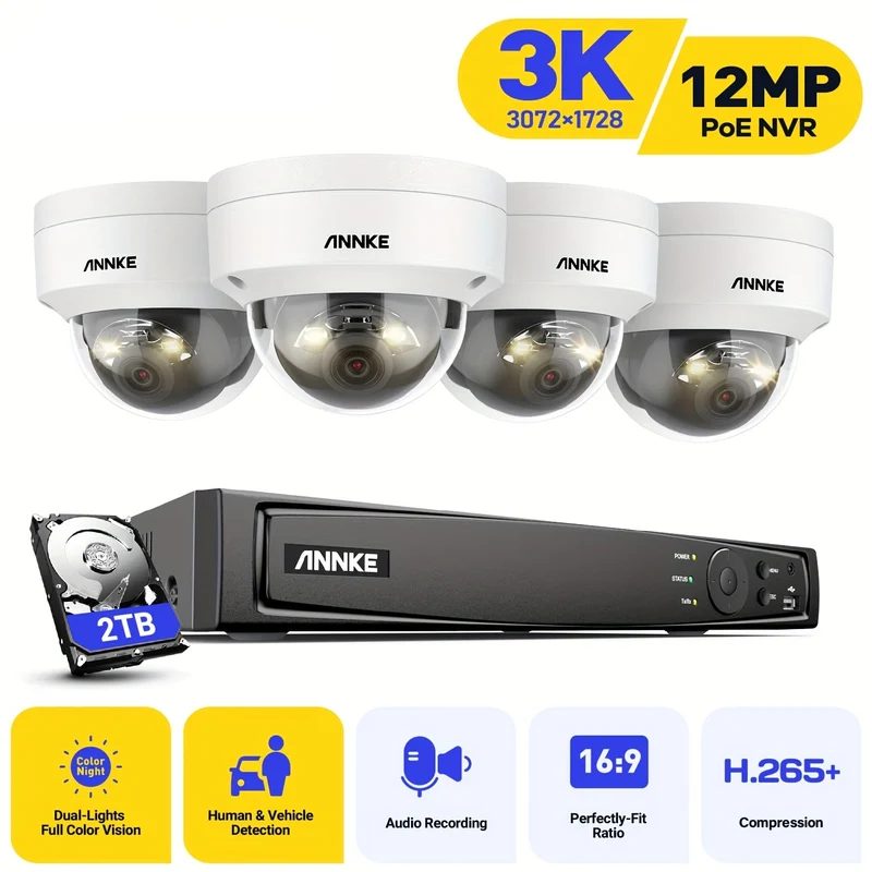 Beveiligingscamera Set – Bewakingscamera – CCTV Camera – IP Camera – Dome Camera – 4x 5MP PoE Camera’s – 8-Kanaals 2TB NVR – Kleurennachtzicht & 120dB WDR