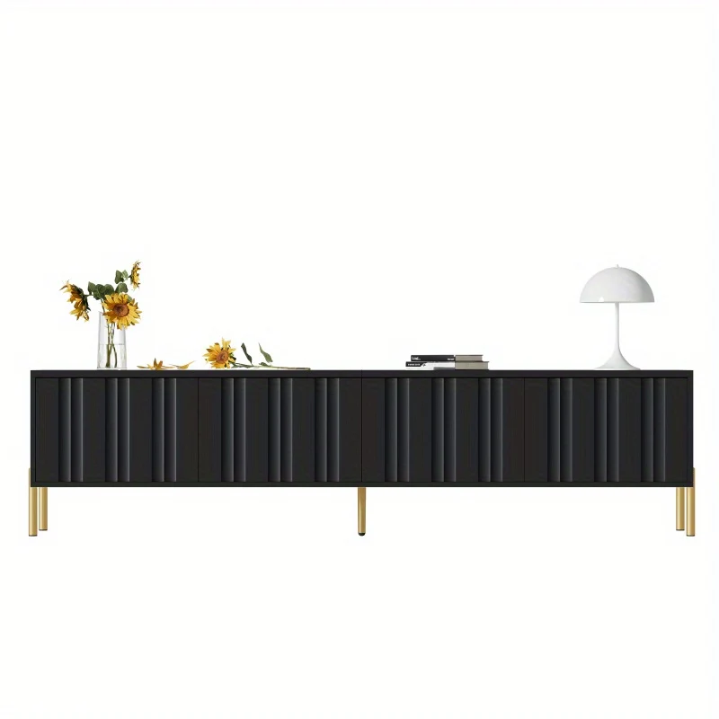 TV-meubel – TV-kast – TV-dressoir – Mediameubel – Tv-meubel met opbergruimte – 190 cm breed – Gouden poten en Soft-Close deuren - Zwart