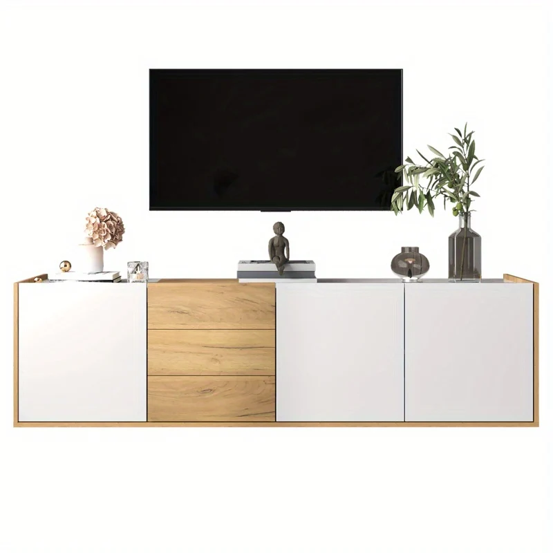 TV-meubel – TV-kast – Media Meubel – Televisie Meubel – Wandmeubel – Wit en Hout – Verstelbare Planken – MDF Duurzaam Design